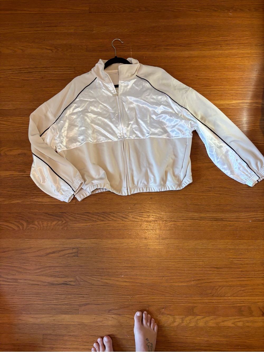 aerie Ivory and Black Trim Bomber Jacket